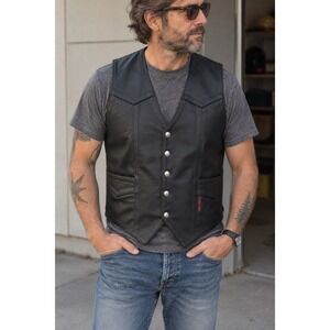 NWT Vintage Y2K Interstate Leather Black Motorcycle Biker Vest S